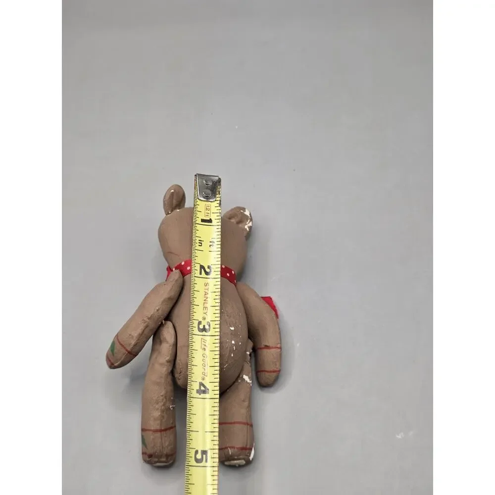 Vintage Primitive Papier Mache Teddy Bear Figurine Distressed Folk Art Christmas